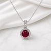 Ruby Radiance Diamond Halo Pendant Necklace