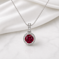 Ruby Radiance Diamond Halo Pendant Necklace