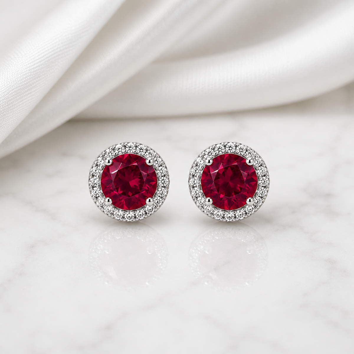 Ruby Radiance Diamond Halo Stud Earrings