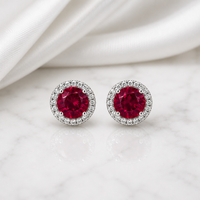 Ruby Radiance Diamond Halo Stud Earrings
