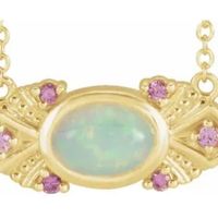14K Yellow Natural Ethiopian Opal & Natural Pink Sapphire Vintage-Inspired 18" Necklace