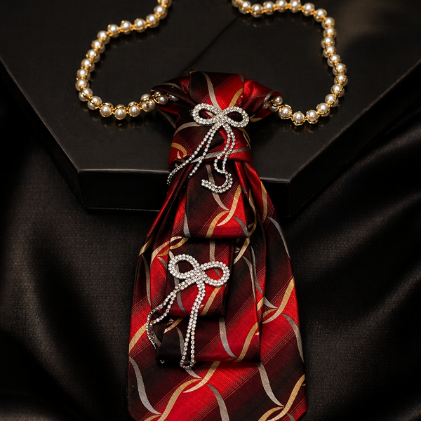 The Crimson Elegance Tie Necklace