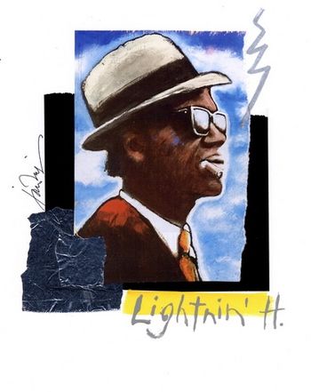 Lightnin' Hopkins (Vertical) 8x10 Mixed Media Collage on paper / signed & framed Price: $35.
