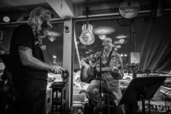 By the River's Blue launch at Mariposa Café. With café owner/host Victor Labelle. Montreal, Sept. 2022. Photo: Sharon Cheema
