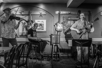 Launch of "Let's Talk", June 19, 2025. With Victor Labelle (slide guitar) & Jeff Deeprose (Violin). Photo: Sharon Cheema.
