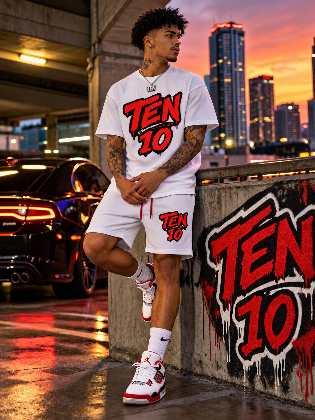 TEN Red And White Short Set 