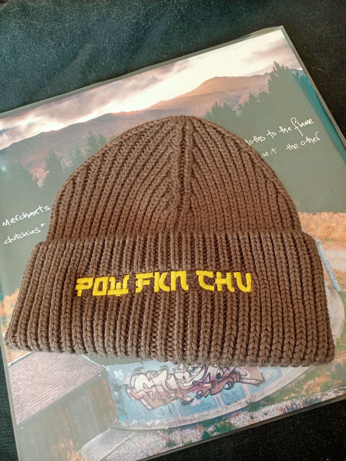 Brown Beanie with Yellow Logo