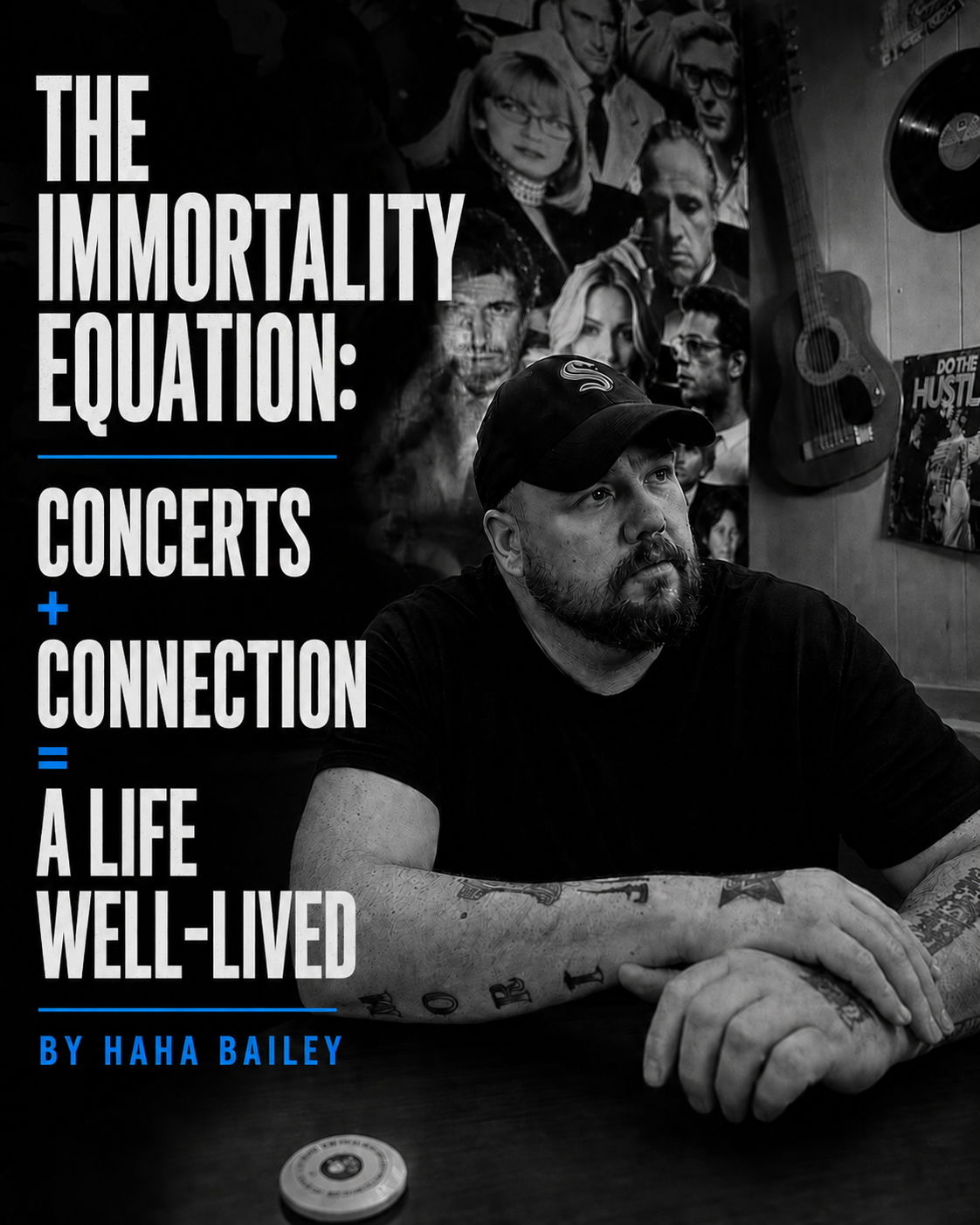 Title card for “The Immortality Equation: Concerts, Connection & A Life Well-Lived” by Haha Bailey on Music Travel Repeat, an essay about live music, travel, healing, and measuring life by meaningful moments.