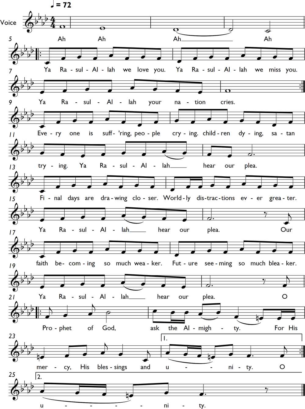 Musical score for Intercession by Aashiqalrasul