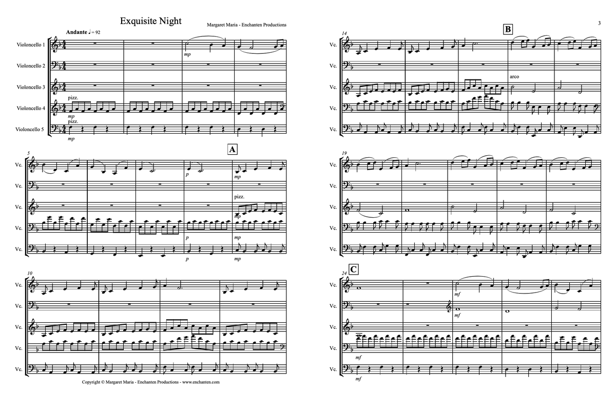 Exquisite Night - Cello Ensemble (in 5 parts)