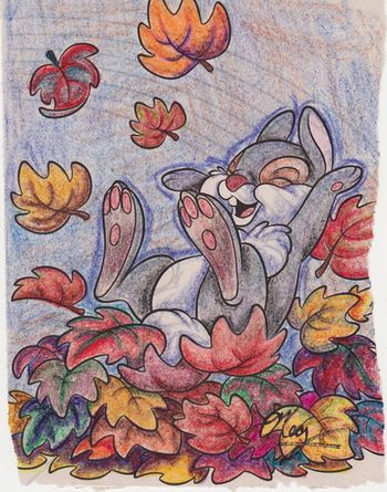 "Thumper" falling into leaves by Meg in Waynesburg, PA

