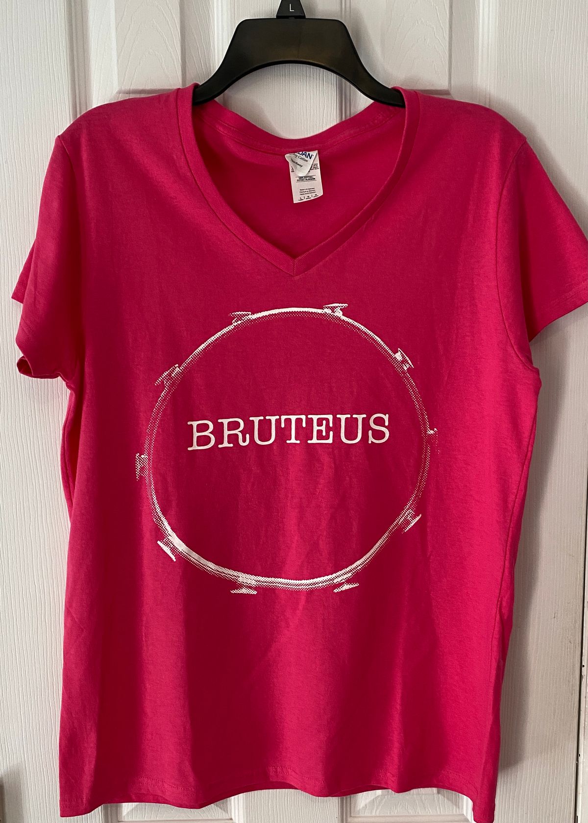 Womens deep pink drum ring tee.  50/50 Cotton/Poly