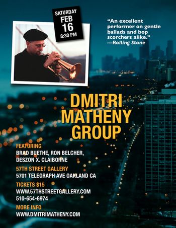 Dmitri Matheny Group @ 57th Street Gallery, Oakland 2/16/13 - Dmitri Matheny flugelhorn, Brad Buethe guitar, Ron Belcher bass, Deszon X Claiborne
