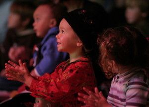 A nice audience shot from one of our annual SnowCat concerts for kids at the Bay Area Discovery Museum. Photo credit: Scott Chernis.
