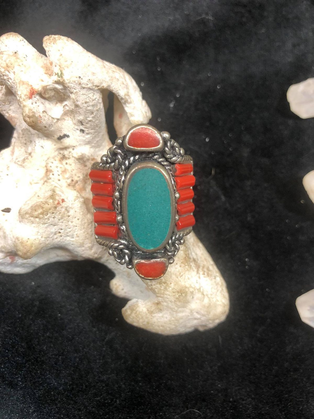 Coral and Turquoise Love Ring