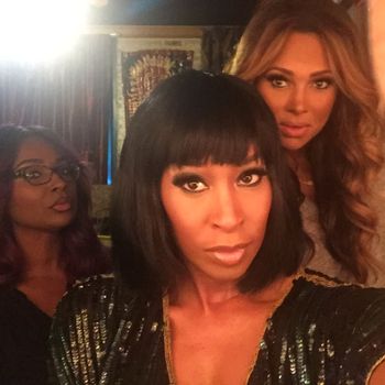 Celebrity make-up and hair stylist DemiV, Sheri Hauck, and Tamia. (Dressing room shenanigans in New Orleans)
