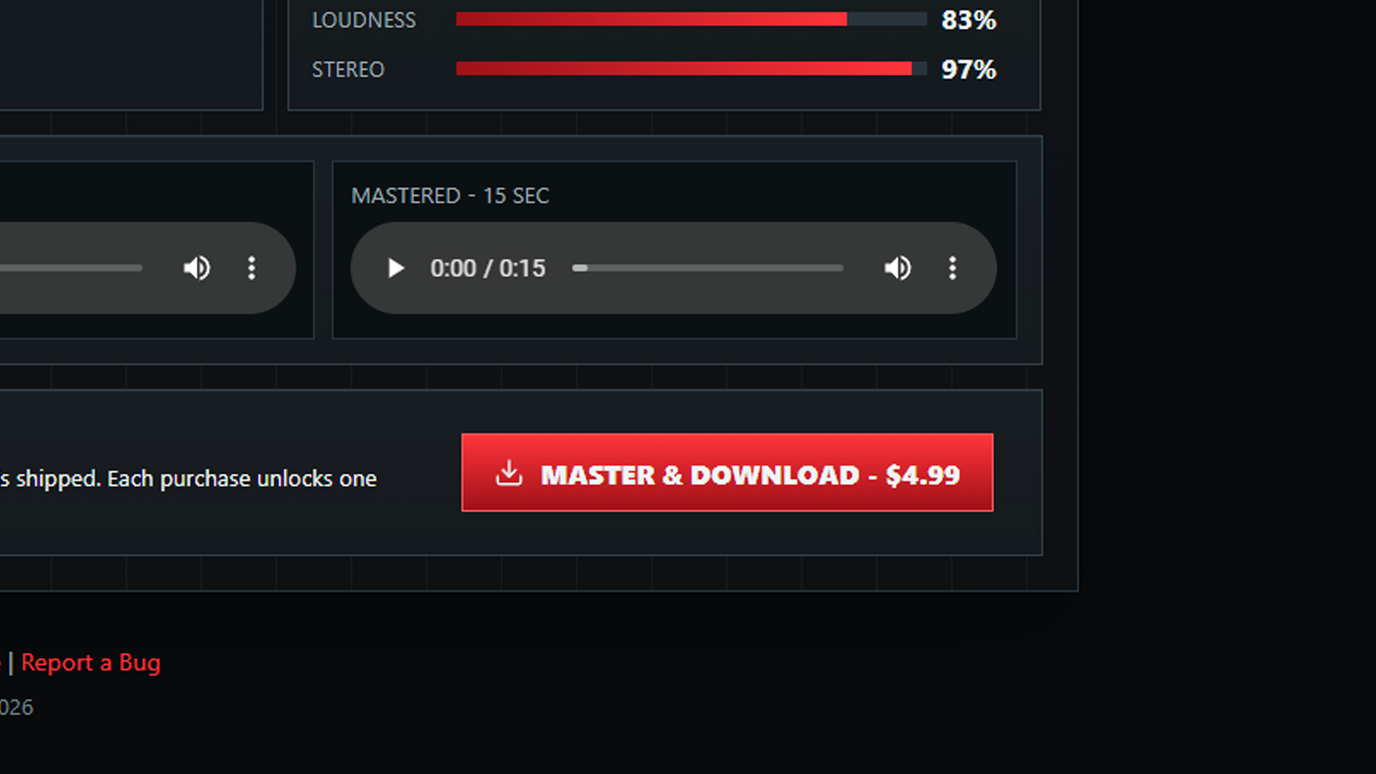 AMEQH original and mastered preview area with a Master and Download button priced at $4.99.