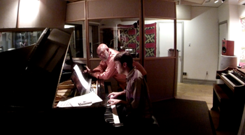 Discussing some voicings with Kenny Barron
