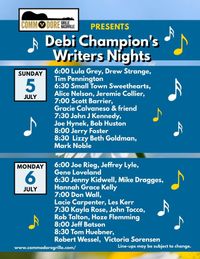 Debi Champion’s Writers Night at Commodore Grille  7:30 pm Round