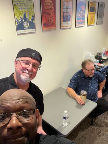 Handing in the green room with Brian and George
