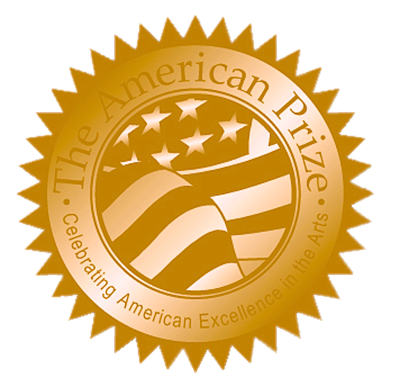 American Prize Logo, showing a gold medal featuring a waving American flag, with the text 
