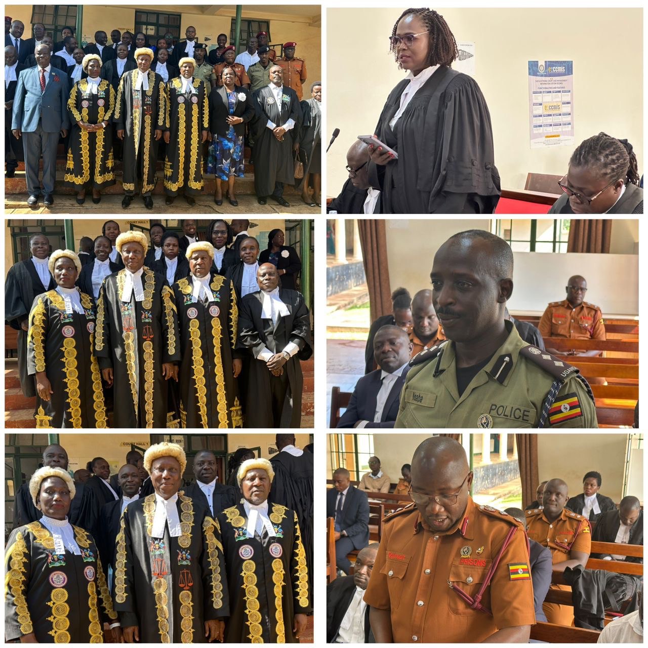 A panel of three Justices, Justice Cheborion, Lady Justice Margaret Tibulya, and Justice Musa Ssekaana, is presiding over the proceedings