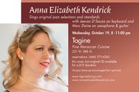 Anna Elizabeth Kendrick sings jazz/pop @ Tagine!