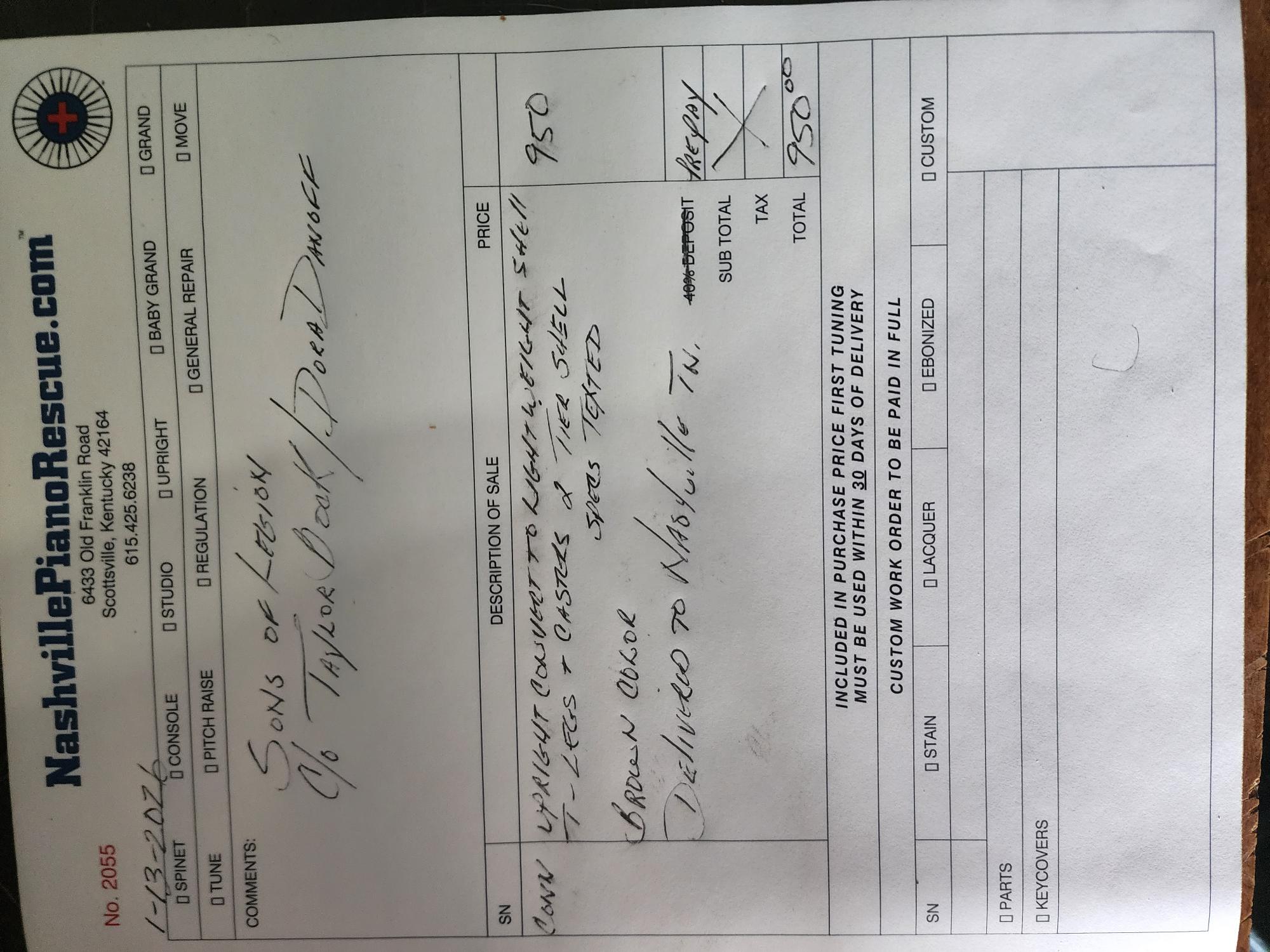 Shell Saf Invoice Sons of Legion Shell Invoice - Nashville Piano Rescue