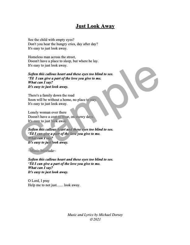 JUST LOOK AWAY - Lyric Sheet