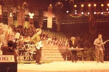 The Vagaries perform at the 1991 Sichuan China International TV Festival, Sichuan Provincial Arena, Chengdu; photo by Spike Mafford
