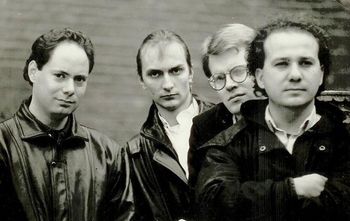 Unreleased 1991 China Records album cover photo; L-R: Dennis Rea, Andreas Vath, Bryce Whitwam, Tom Vest