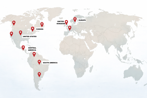 World map showing global locations representing past Dogue Academy students' country