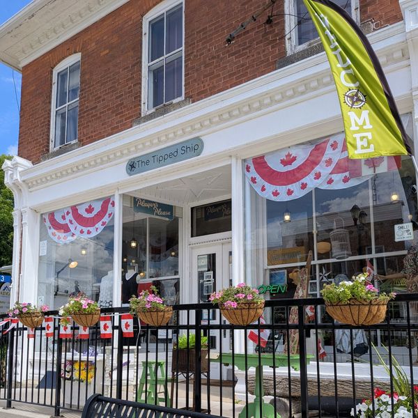 The Tipped Ship storefront with Canada Day Bunting
