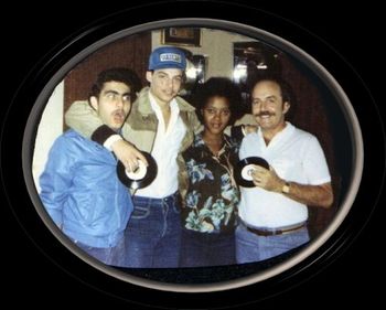 Jon Gibson with his closest allies holding the first single "She Told Me So" from the "Standing On The One" album. From left to right: Best friend Ramiz Yousef, Jon Gibson, step mother Geraldine Gibson and father Stan Gibson.
