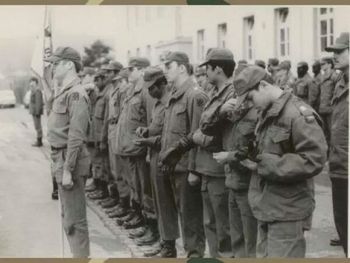 Jon Gibson In the US ARMY (Bottom right) HHC Head Quarters, Head Quarters Command, Aschaffenburg, Germany. 19 years old

