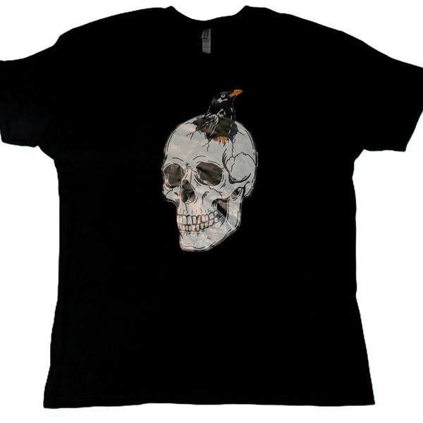 Crow in White Skull T-Shirt