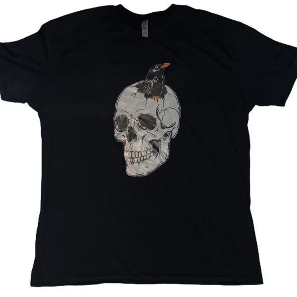 Crow in White Skull T-Shirt