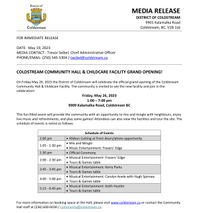 Coldstream Community Hall Grand Opening Celebration - Open House