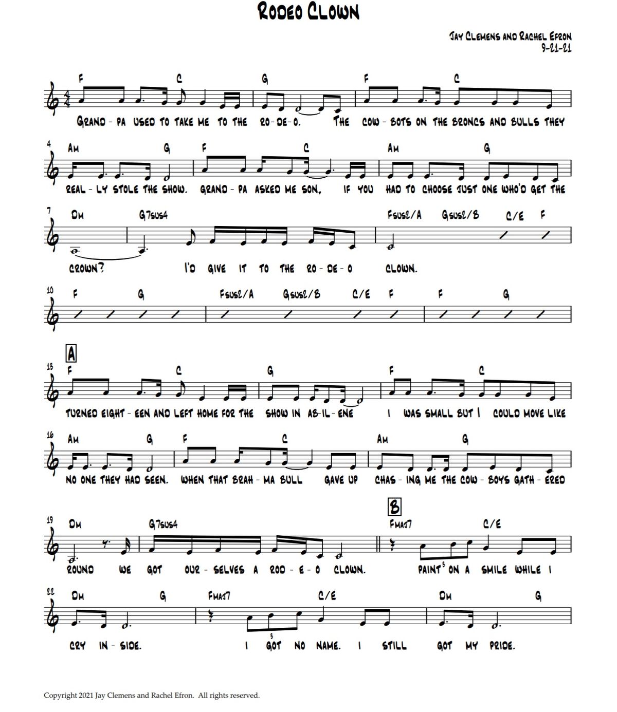 Sheet Music for Rodeo Clown