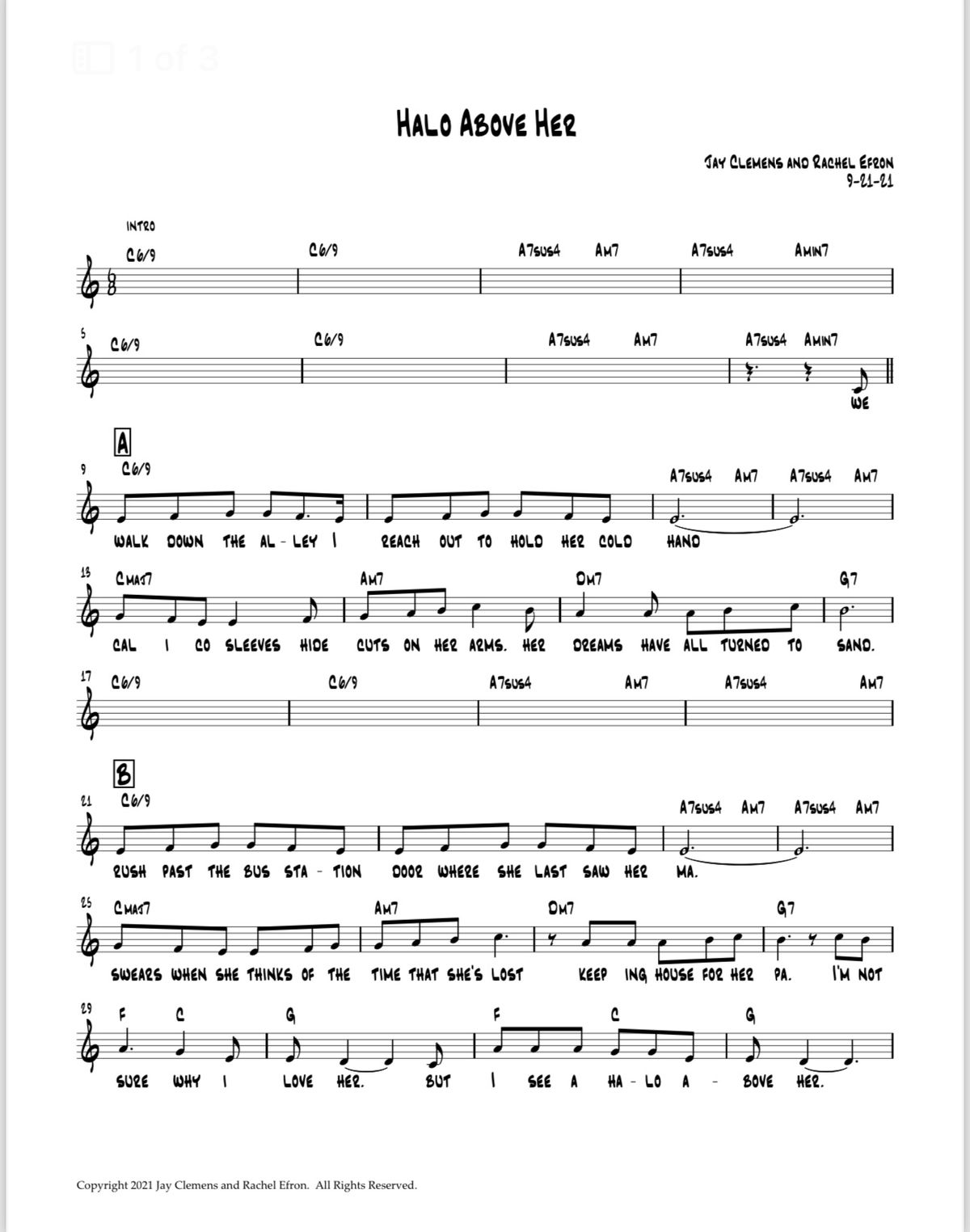 Sheet Music for Halo Above Her