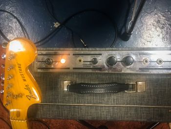 Top of Supro amplifier in the studio for Scott Hall musician and songwriter session
