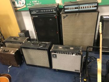 Collection of amplifiers in the studio for Scott Hall musician and songwriter session
