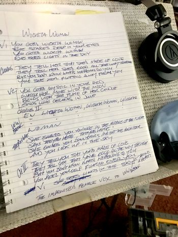Scott Hall musician and songwriter's lyric notebook in the studio
