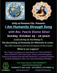 Rev. Faerie Elaine Silver presents her Music-inspired Program "I Am Humanity" and all Music.