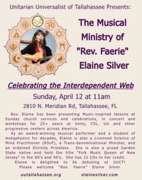 Rev. Faerie Elaine Silver presents her music-inspired program "Celebrating the Interdependent Web" and all Music.