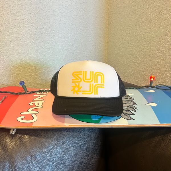 Black/White/Black and Sun Yellow Logo'd - Mid profile - Foam Trucker -small head
