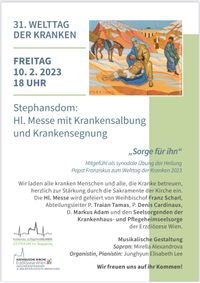 31. Welttag der Kranken: Hl. Messe mit Krankensalbung und Krankensegnung