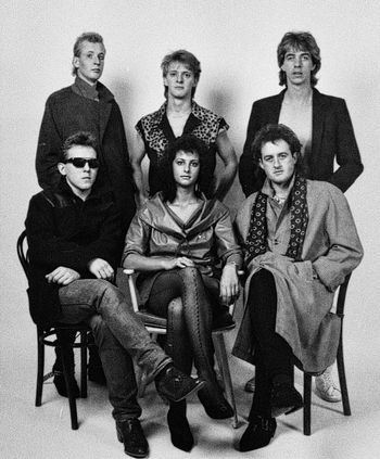 Rubi Lazer Mk 2 - (R) L to R : Geoff Fisher (bass),Eddie Gallagher (drums),Andy Hodgson (guitar) Front L to R : Paul Barlow (keys),Linda Sully (backing vocals), Reg Kielty (vocals).
