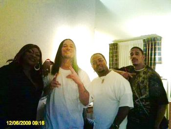 My beautiful wife, Bizzy Bone, myself, & my guy Layzie Bone.  We were their hairstylists for their Seattle show in Dec 2009.
