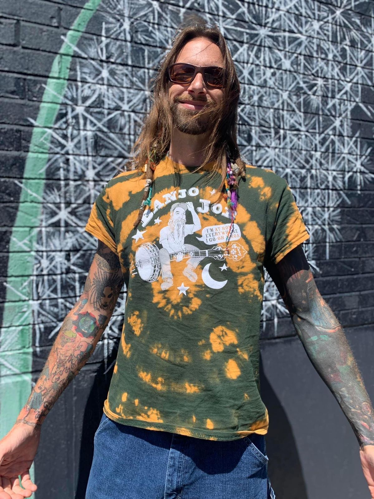 Banjo Joe Flying Through Outer Space on his Banjo Tie-dye T-Shirt